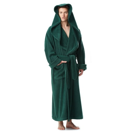 Hooded Terry Cloth Robe - Men's Luxury Medieval Monk Robe Style Full Length Hooded Turkish Terry Cloth Bathrobe