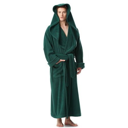 Men's Luxury Medieval Monk Robe Style Full Length Hooded Turkish Terry Cloth Bathrobe