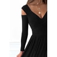 thumbnail image 2 of Women's Slit Surplice Long Sleeve Maxi Dress with Sheer Overlay and Stretch Body 95% polyester 5% spandex flowy, 2 of 6