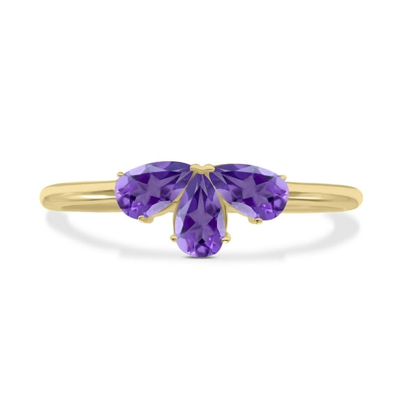 SZUL Women's Amethyst Pear Shape Three Stone Ring in 10K Yellow Gold