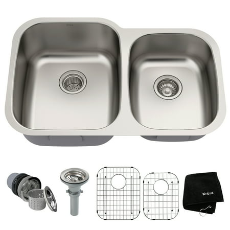 Kraus Premier 32 Inch 16 Gauge Undermount 60 40 Double Bowl Stainless Steel Kitchen Sink