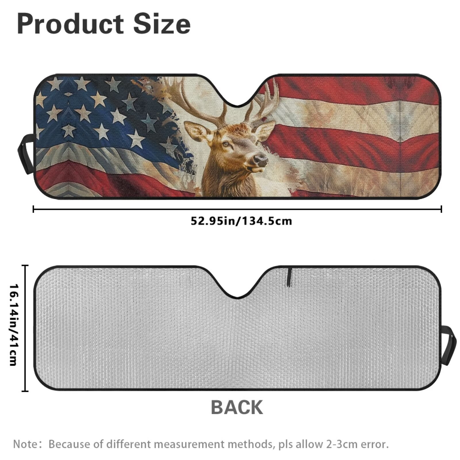HUIAOCNG American Flag Deer Windshield Sunshades Sun Visor for UV Rays & Heat Protection, Suitable for Wrangler, Compass, Gladiator & Renegade , Accessories for Jeep Wrangler, X-Small - 60x21 inches