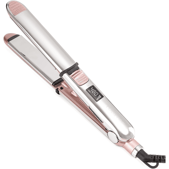 Rozamor Professional Flat Iron Hair Straightener, Titanium Ionic Hair Straightening, Fast Heating Hair Tools, Pink 2 in 1 Dual Voltage Hair Straightener Curler for All Hairstyles