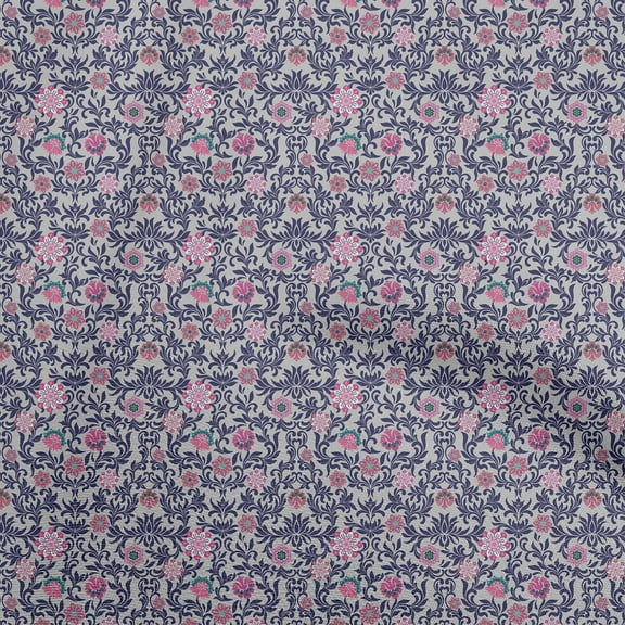 oneOone Cotton Cambric Gray Fabric Asian Suzani Sewing Material Print Fabric By The Yard 42 Inch Wide