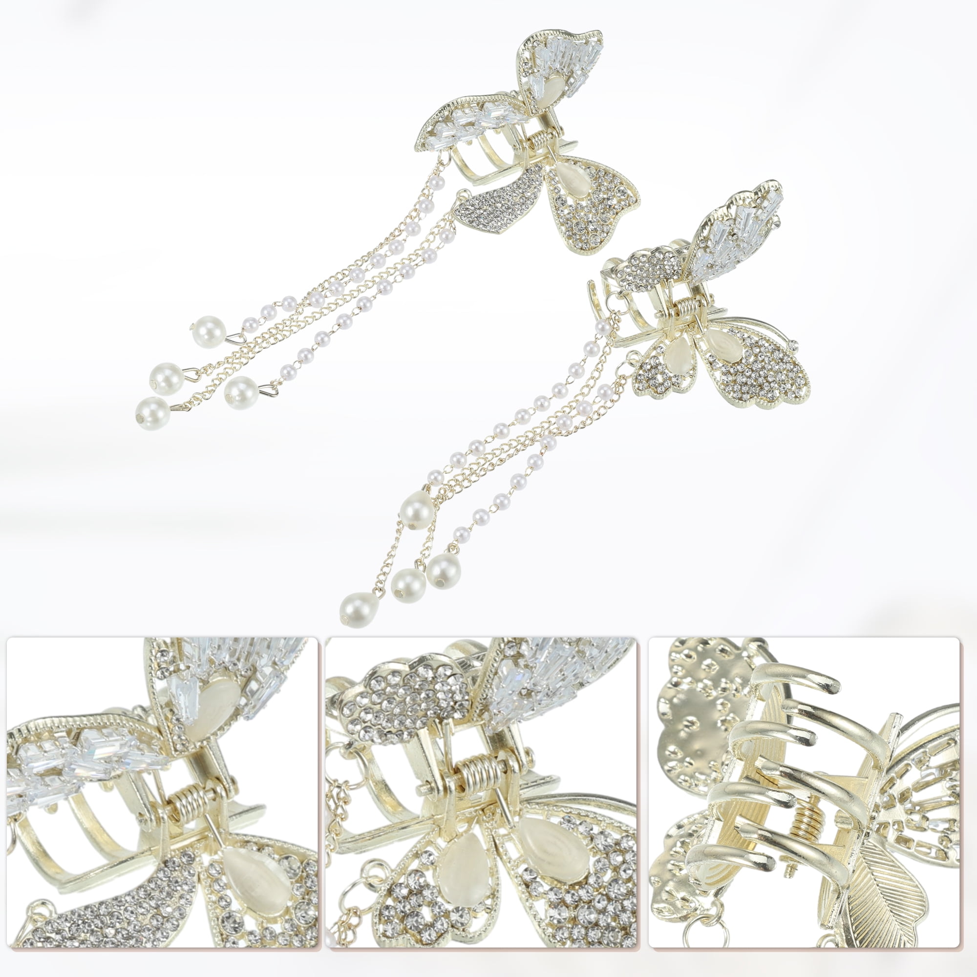 Unique Bargains 2Pcs Classic Hollow Butterfly Tassel Hair Clip Multicolor