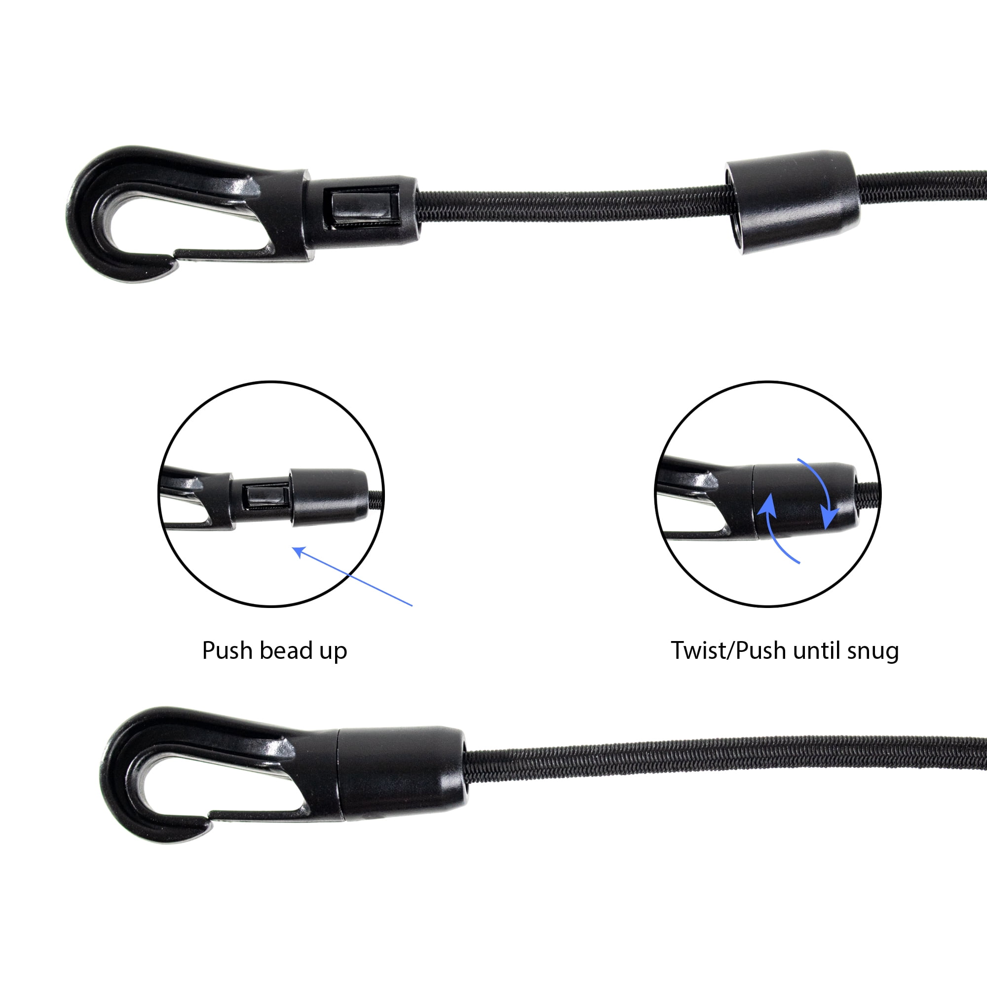 Paracord Planet ¼” Elastic Shock Cord – Bungee Cord with Hooks – All Black – Multiple Rope and Pack Sizes – Outdoor Activities