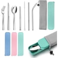 thumbnail image 1 of HaWare Portable Travel Utensils with Case, Stainless Steel Silverware Set for Camping Office School Lunch, Including Knife Fork Spoon Chopsticks, Reusable and Dishwasher Safe(Green), 1 of 7