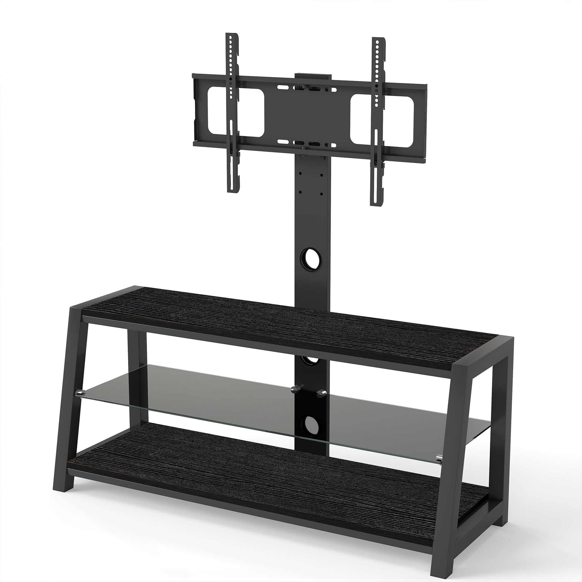 Yoneston TV Stand with Charging Station for TVs up to 65", Height Adjustable Universal Swivel Entertainment Center with Open Shelves Television Cabinet for Home, Black