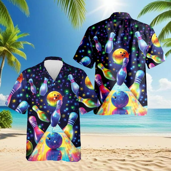 Unique Beach Bowling Hawaiian Shirt for Men, Button Down Summer Beach Short Sleeve, Bowling Lover Gifts, Sizes S-5XL