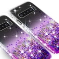 thumbnail image 4 of Cute Liquid Glitter Phone Case Samsung Galaxy S10 Plus/S10+ Case Case w[TPU Screen Protector] Shock Proof Bling Diamond Bumper Girls Women - Clear/Purple, 4 of 5