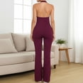 thumbnail image 3 of Women's Halter V Neck Backless Flare Leg Jumpsuit Sexy Bodycon One Piece Outfit, 3 of 6
