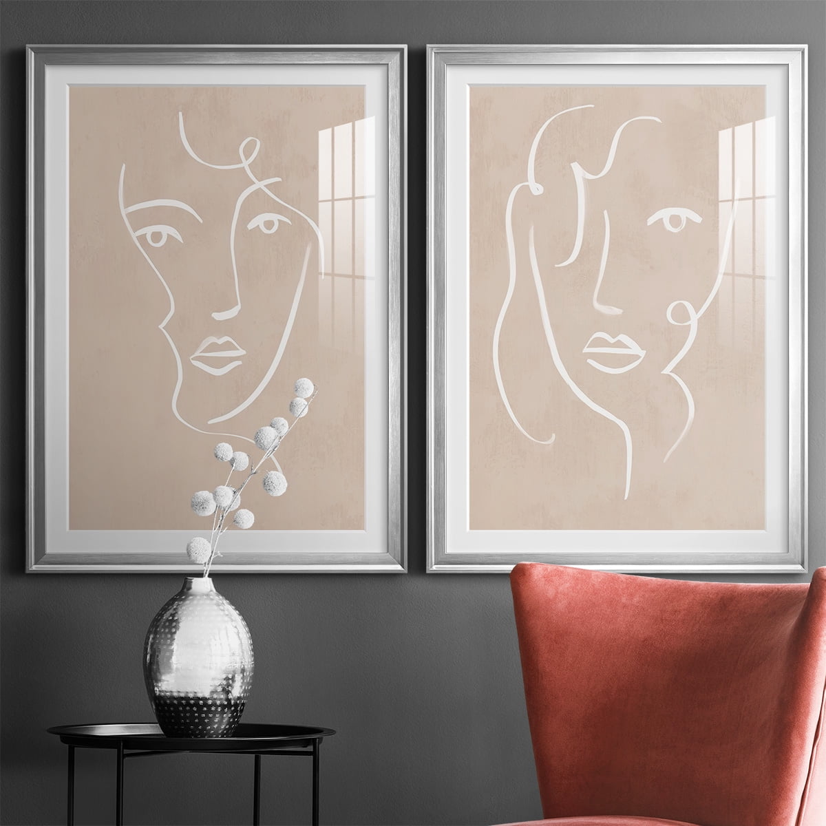 Wexford Home Curly Face I Premium Framed Print, 30.5" x 42.5" - Ready to Hang, Silver (Set of 2)