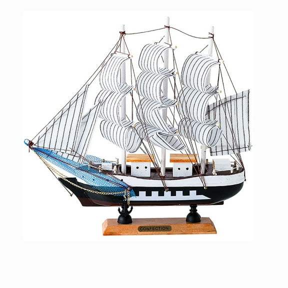 LNGOOR Wooden Sailing Ship Model Vintage Wood Sailboat Model Nautical Home Decor
