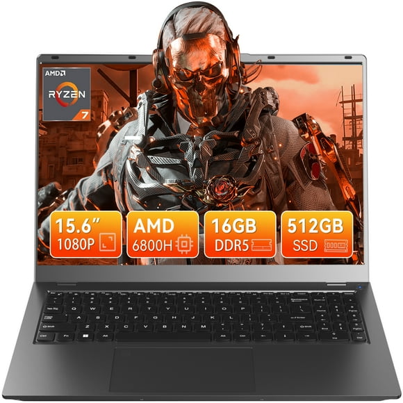 BREB 15.6" FHD Gaming Laptop - AMD Ryzen 7 6800H, 16GB DDR5, 512GB SSD, Fingerprint Unlock, Backlit Keyboard, PD Charging