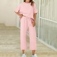 thumbnail image 2 of Feancey Capri Sets for Women 2 Piece Short Sleeve Tops and Wide Leg Cropped Pants Lounge Set Solid Color Loose Sweatsuit Two Piece Pink L, 2 of 10