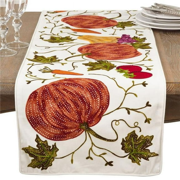 Saro Lifestyle Embroidered Pumpkin Design Cotton Table Runner