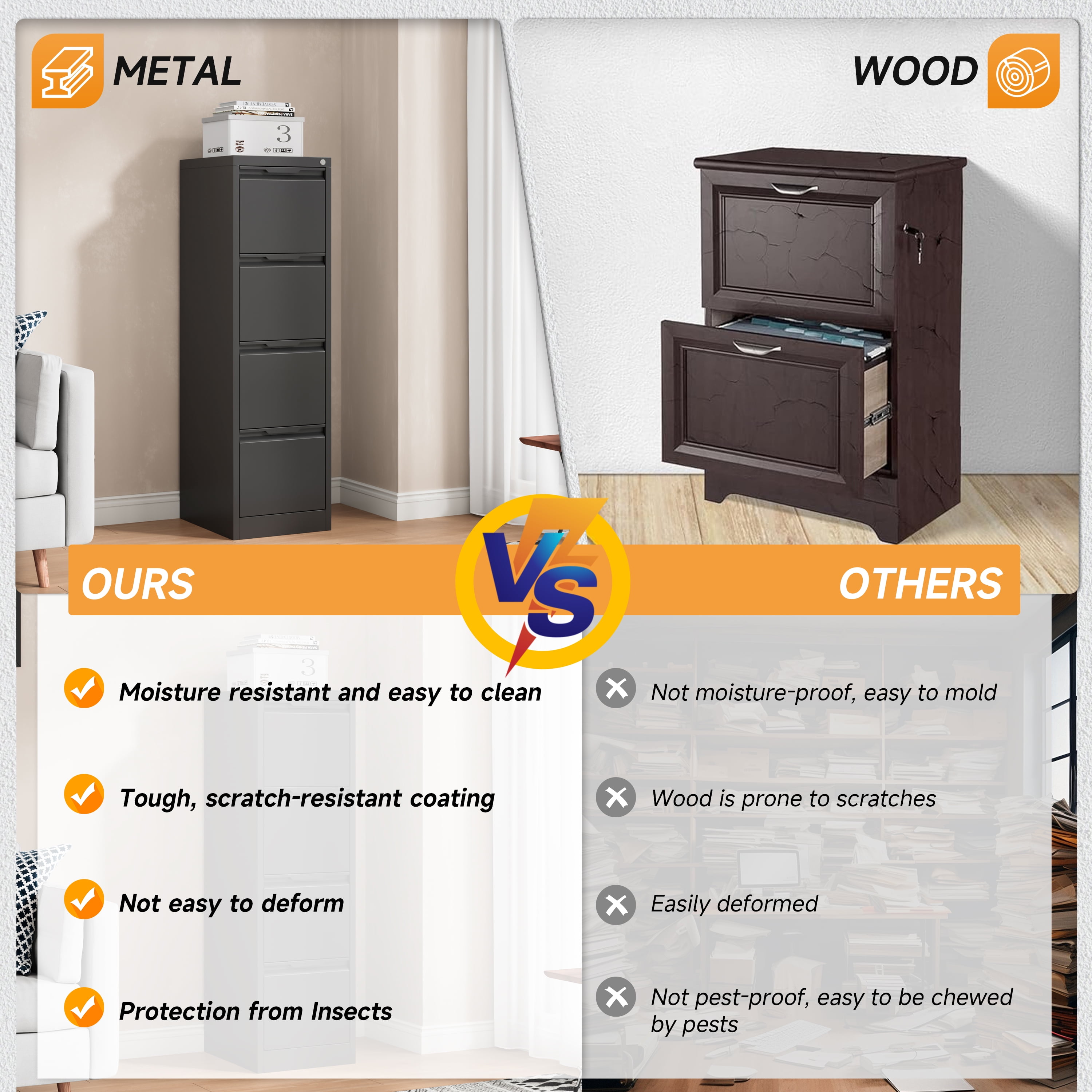 Bestoo 4 Drawer Metal Vertical File Cabinet, 17.8" Deep Filing Cabinet for Home Office, Letter/Legal/A4/F4 Size, Easy Assemble (Black)