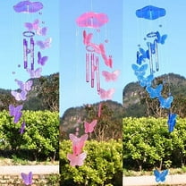 Yesbay 1Pc Bright Color Zakka Butterfly Wind Chimes Ornament Home Room Decor,Pink