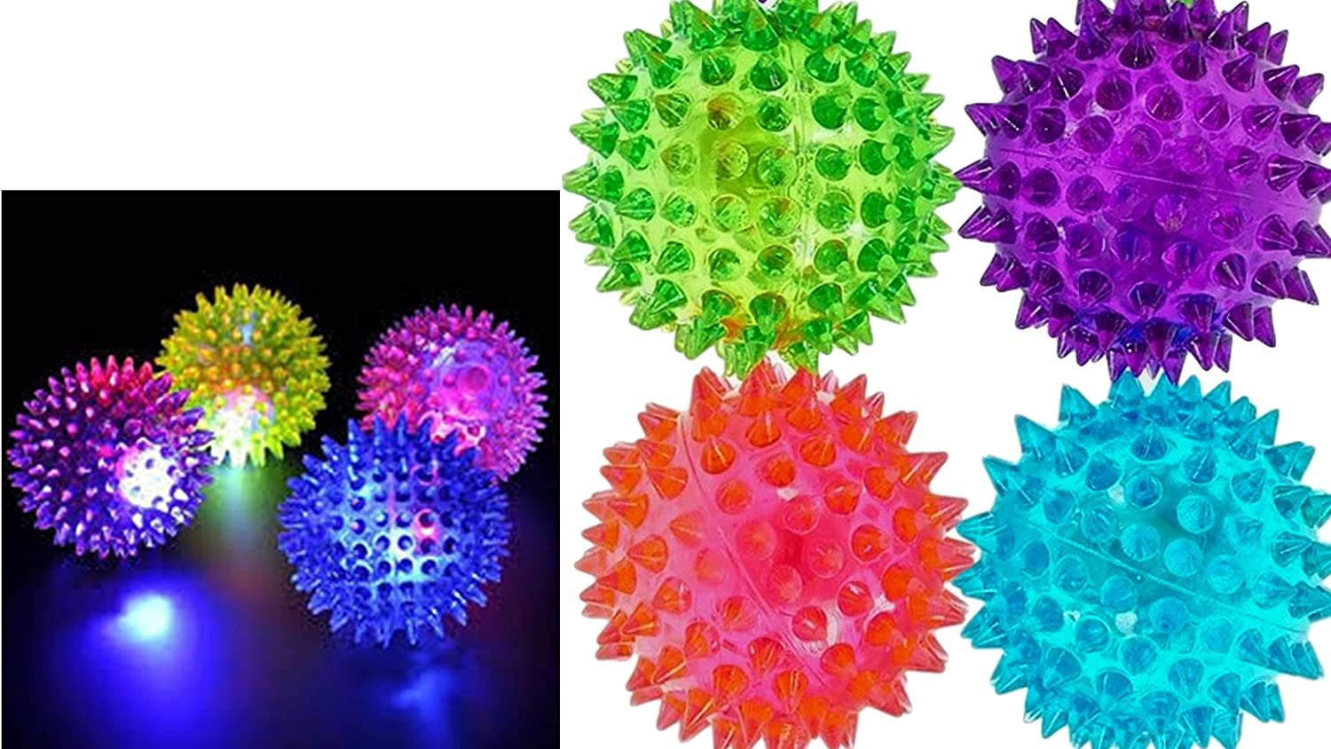 HOT BARGAINS 6 X Spike Balls Massage Ball With Flashing Led Light Bouncy Spiky Balls Pack Of 6 Great Fun For Kids And Pets Party bag Fillers 