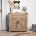 thumbnail image 2 of Greenpod Modern Farmhouse Double Barn Door Accent Cabinet, Coffee Bar Cabinet, Buffet Sideboard with Drawer and Adjustable Shelf for Kitchen, Dining Room, Bathroom, Entryway, Tobacco Wood, 2 of 7
