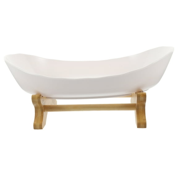 ORDDIART Rustic Candy Dish Fruit Bowl with Wood Stand White Plastic 1 Set