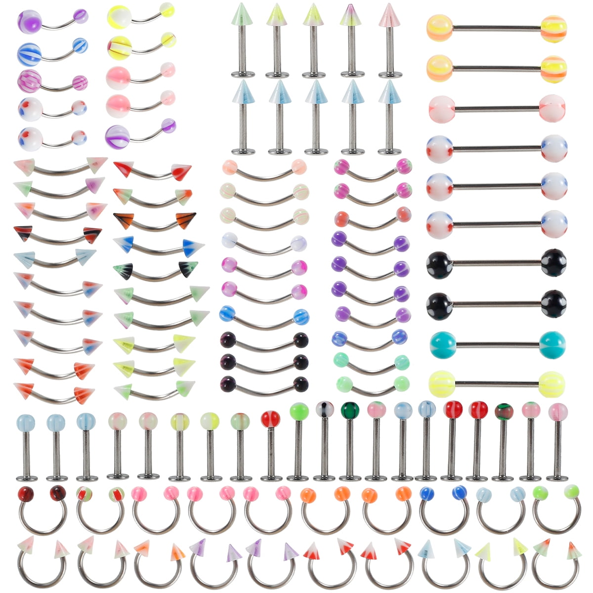 110Pcs Piercing Kit Body Piercing Set with Belly Tongue Nose Eyebrow