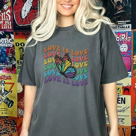 Love is Love Butterfly Gay Pride Shirt, Love is Love, Gay Pride month, Comfort Colors tee, LGTQB shirt, Equality Shirt, Social Justice (Colors:Flo Blue; Sizes:S;)