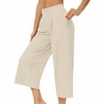 thumbnail image 7 of AINIYS High Waisted Flowy Wide Leg Capris Pants for Women Office Casual Evening Beige L, 7 of 7
