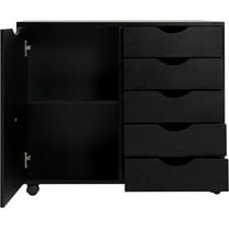 YSNW 5 Drawer Chest, Wood Storage Dresser Cabinet with Wheels, Craft Storage Organization, Makeup Drawer Unit for Closet, Bedroom, Office File Cabinet 180 lbs Total Capacity - Black