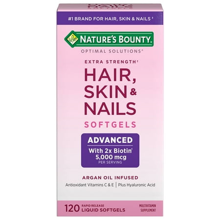 Nature's Bounty Optimal Solutions Advanced Hair, Skin and Nail Biotin & Vitamins A, C, & E, Women's Multivitamin, Softgels, 120 Ct