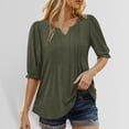 thumbnail image 3 of Lixiuxyad A Plain Colored Casual Top With Puffed Sleeves And A V Neck Five Quarter Sleeve T Shirt For Ladies Dressy Casual,Green L, 3 of 7