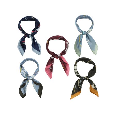 Multi Floral Scarf - Multicolor Border Silk Scarf With Floral Print 5-Pack