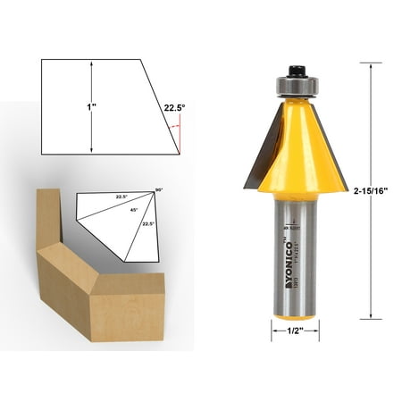 Yonico 22.5° Chamfer & Bevel Edging Router Bit - 1/2 Shank - 13913