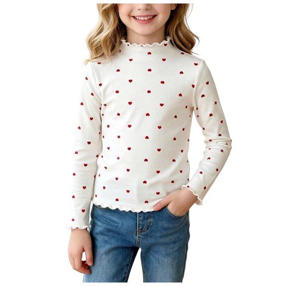 Mnyotv Girls' Long Sleeve T Shirt Spring Fall Clothes Polka Dot Printed Crewneck Tops Baby Girl Undershirts Size 11-12Y