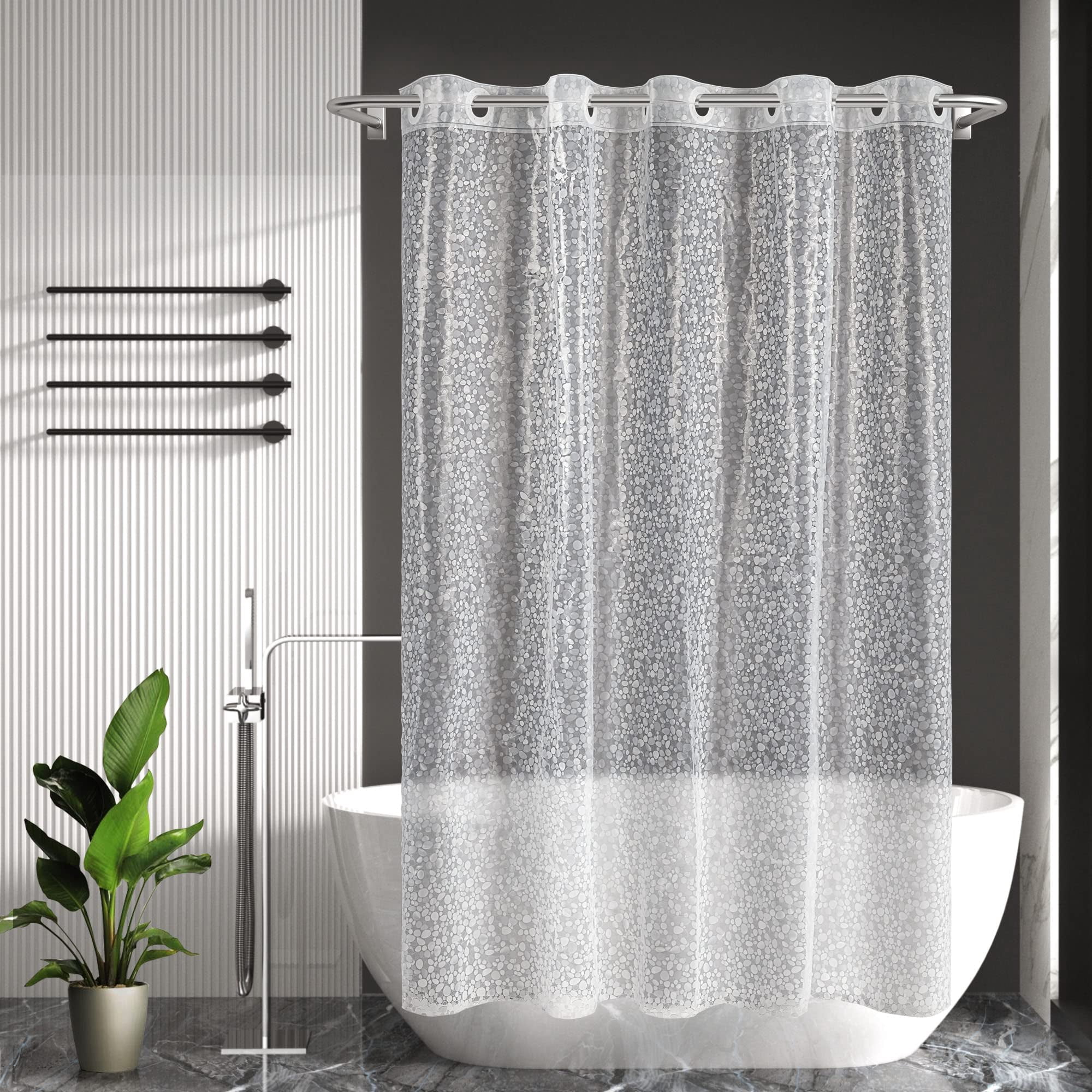 No Hook Shower Curtain Or Liner - 8g Heavy Duty Cobblestone Bathroom Hooks Required  Waterproof Plastic & Pvc Free Standard Size 71 X 74 Pebble