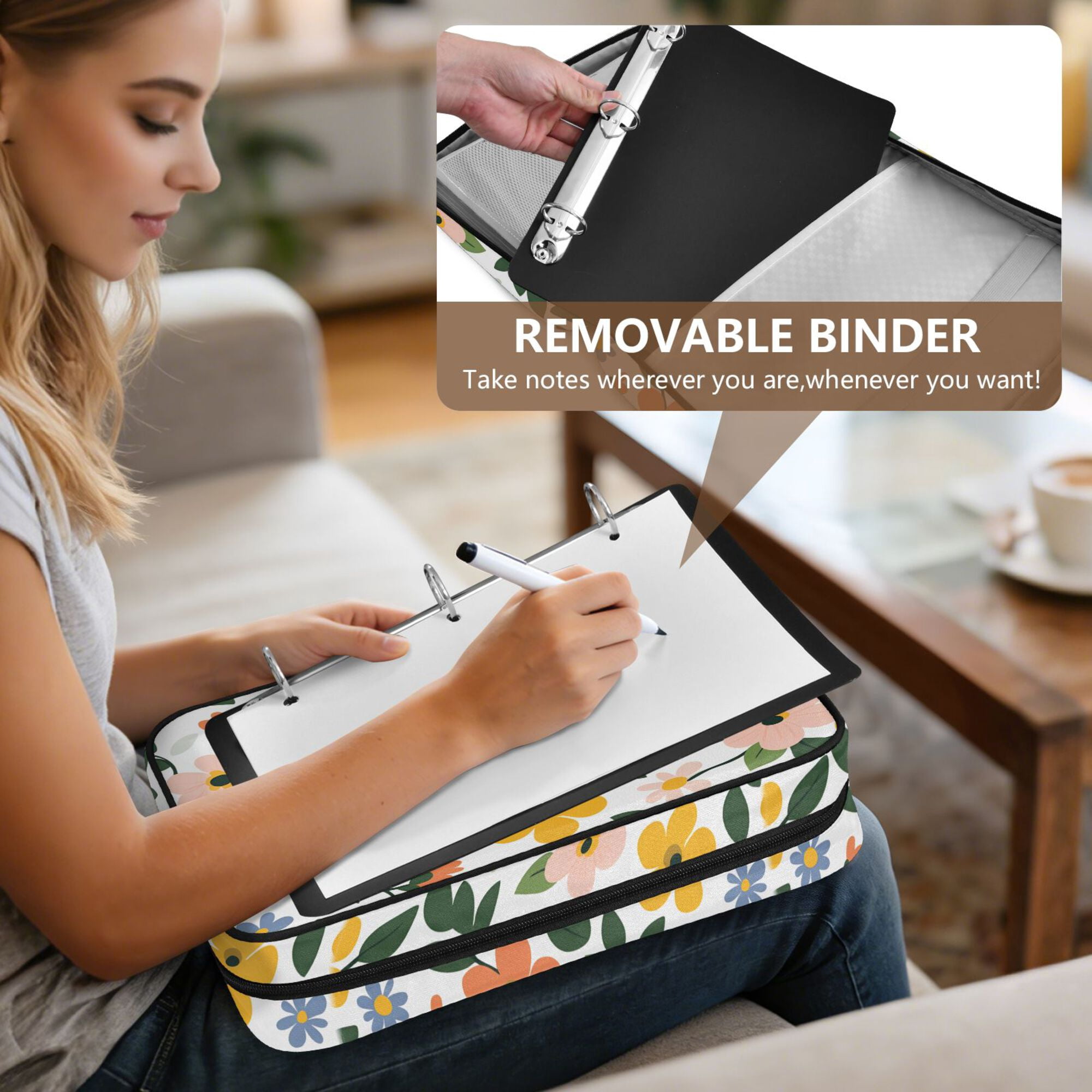 FORMRS Accordion File Folder A4 Size 7-Pocket Expanding Document Organizer Bag with 3 Ring Binder, Retro Colorful Flowers