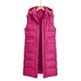 thumbnail image 6 of Cmfcve Womens Plus Size Puffer Vest Long Hooded Sleeveless Jacket Zip Snap Front Winter Casual Layering Outerwear, 6 of 9