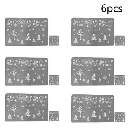 

6pcs Placemats Table Mat + 6pcs Cup Pad Coaster Christmas Tree Snowflake Decoration Tableware Kitchen Dining Accessories