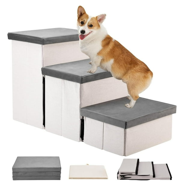 Escaleras para Perros con Espacio de Almacenamiento, 3 Escalones Más Anchos para Perros y Gatos Pequeños, Medianos y Grandes, Escaleras Plegables y Resistentes para Subir a La Cama o al Sofá(60 kg)