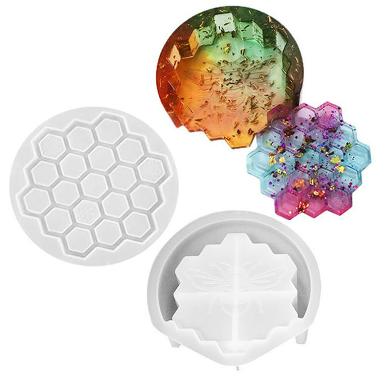 Resin Coaster Molds for Epoxy Resin,4pcs Geode Coaster Mold with Holder  ,Silicone Molds for Resin Casting
