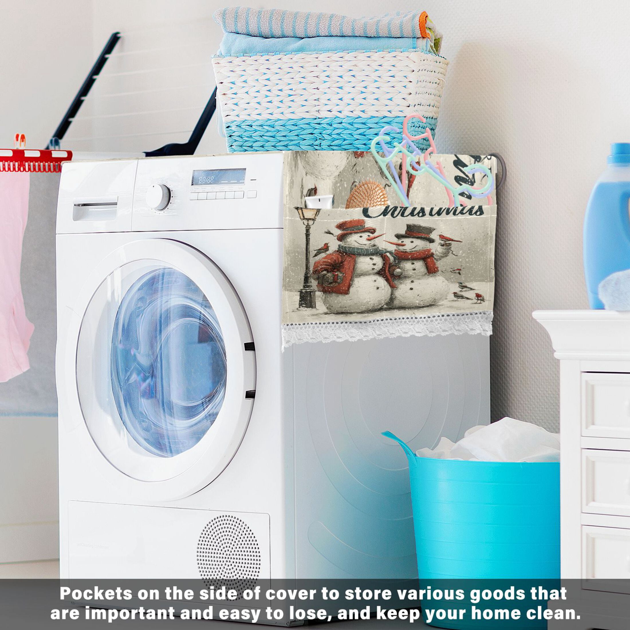 Wobogo Vintage Snowman Washing Machine Cloth Dryer Refrigerator Top Cover Protective Non-Slip Mat For Kitchen Laundry