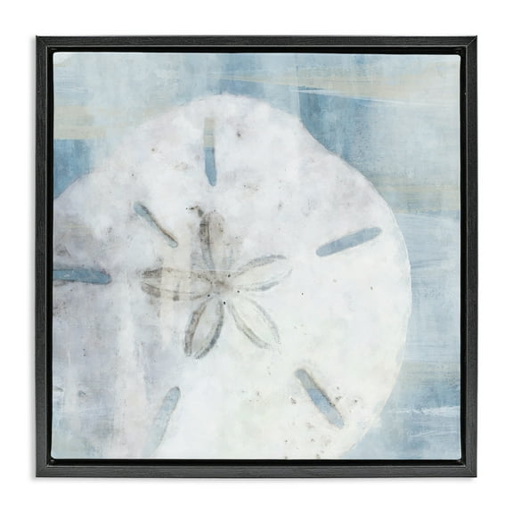 Stupell Industries Pastel Blue Sand Dollar Seashell Nature Painting Black Floater Framed Canvas Art Print Wall Art, 18 x 18