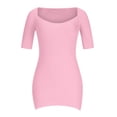 thumbnail image 4 of Bigersell Robes de Sortie pour Femmes à Manches Courtes Femmes Été Décontracté Col Carré Uni Robe Mini à Manches Courtes Femme Robes Décontractées Robes Grande Taille pour Femmes Effet Portefeuille, Style 22348, Rose TTG, 4 of 8