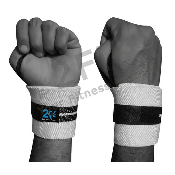 2fit Weight Lifting Training Wrist Wraps for Support White Black