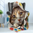 thumbnail image 3 of Ambesonne Cat Fleece Throw Blanket Mischief Kitty Peaking Dots 50"x60" Multicolor, 3 of 5