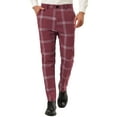 thumbnail image 1 of Pantalones de vestir de cuadros para hombre Inspire Chic, corte ajustado, impresos, talla 36, burdeos, 1 of 7