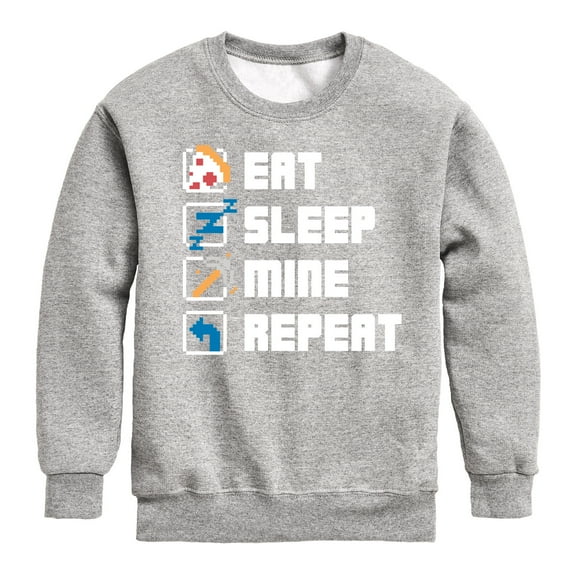 Instant Message - Gamer - Eat, Sleep, Mine, Repeat - Toddler & Youth Crewneck Fleece Sweatshirt