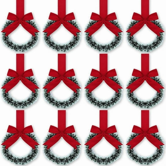 Vorkoi 12 Pcs Christmas Kitchen Cabinet Wreaths with Ribbon 3.94 Inch Mini Christmas Wreath Small Kitchen Xmas Decor for Window Door