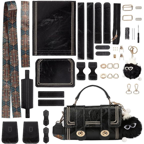DIY Imitation Leather Satchel Crossbody Bag Kits with Iron & Alloy Finding Needle Thread Clasp Screwdriver Black Mixed Color DIY
