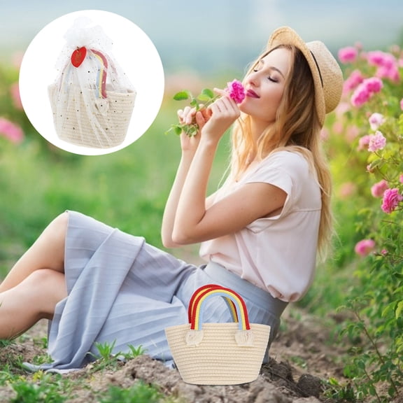Milisten Multi Color Woven Cotton Basket for Gifting and Beach Storage Bag